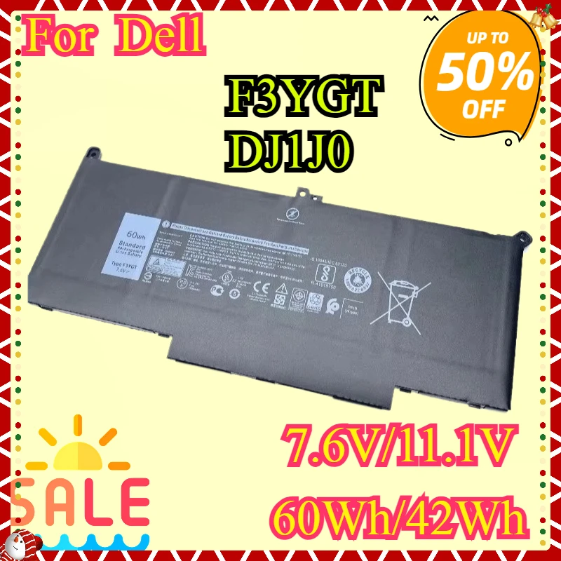 

New F3YGT 7.6V 60Wh DJ1J0 Laptop Battery For DELL Latitude 12 7000 E7280 E7290 E7380 E7390 E7480 E7490 2X39G DM3WC P28S C27RW