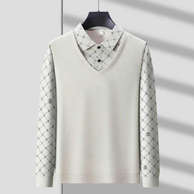 Advanced long sleeve men\'s polo shirt autumn new fashion two-piece design high-quality brand comfortable casual business T-shirt