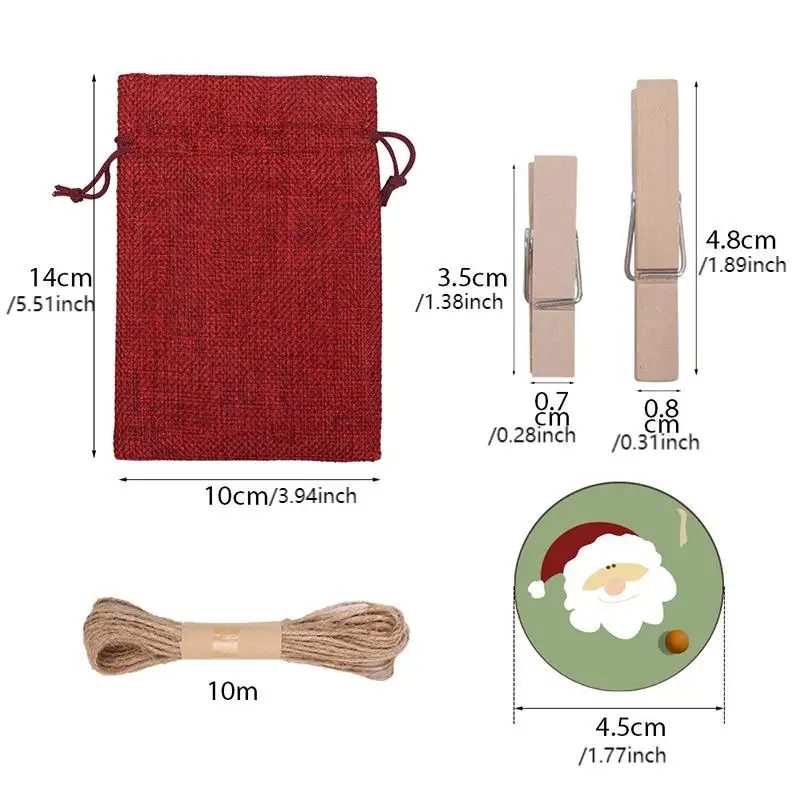 Bolsas de Navidad con cordón para guardar joyas, embalaje para guardar Dulces, galletas, calendarios, digitales, 24 piezas