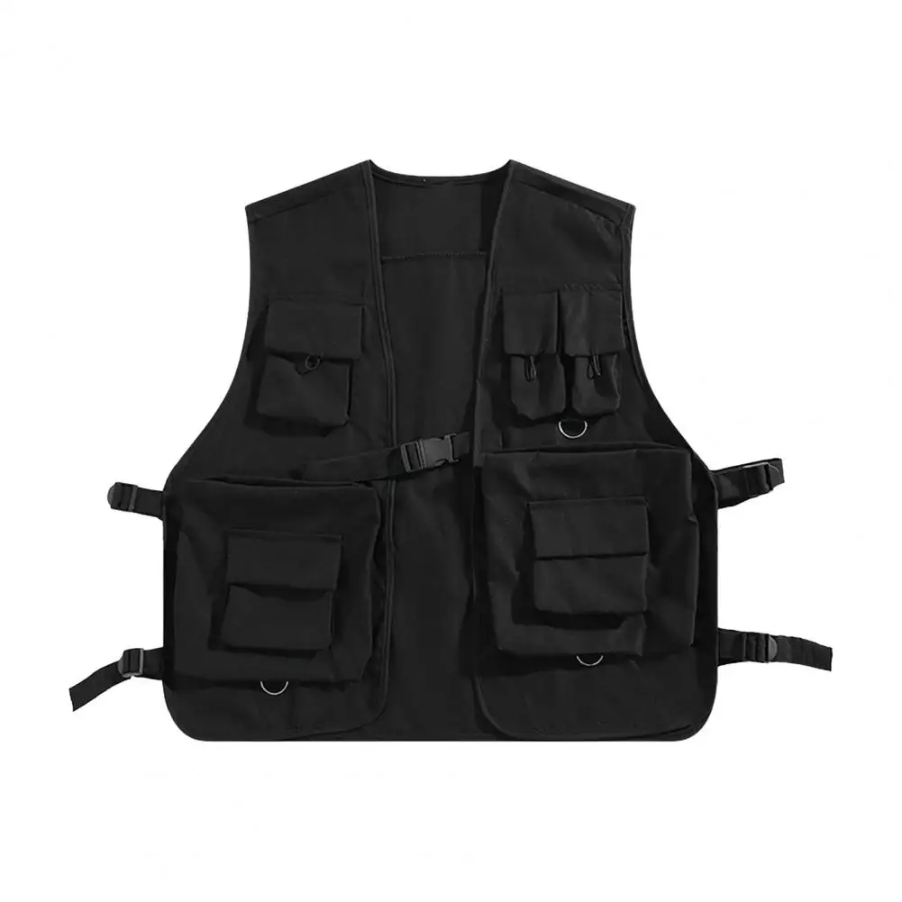 Men Cargo Waistcoat Cargo Vest Outwear Men's V-neck Cargo Waistcoat with Multi Pockets Solid Color Vest Coat for Casual Outwear