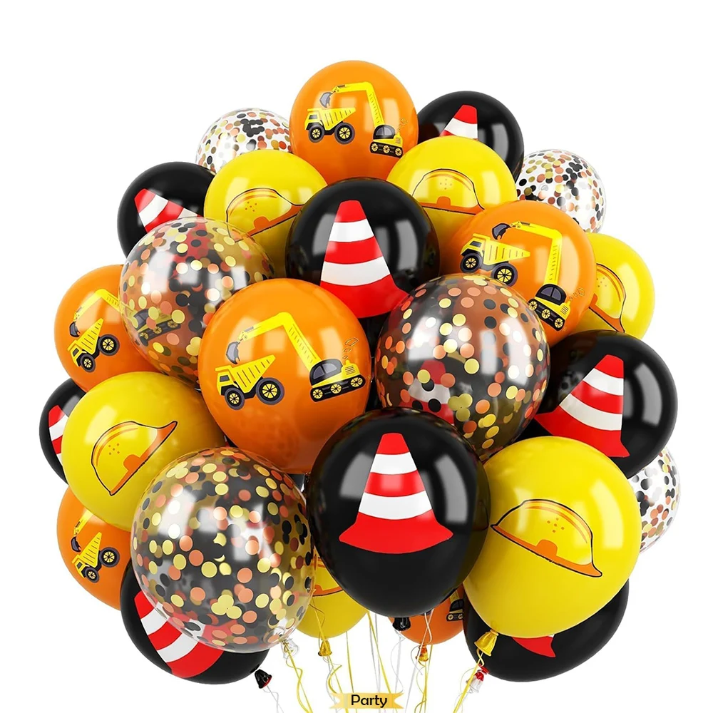 40 Stück 12 Zoll Orange Schwarz Gelb Latex-Ballons Set für Baufahrzeug-Transport Geburtstagsparty Dekorationszubehör