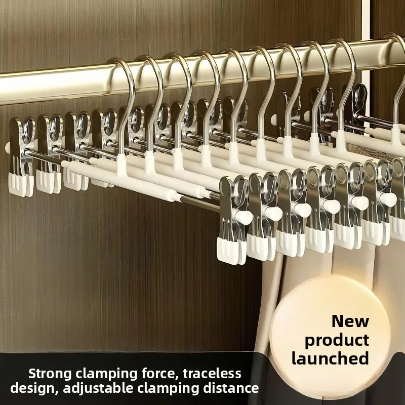Stainless Steel Pants Hanger Thickened Dip Plastic Non Slip Adjustable Strong Clips For Skirt Underwear Home Wardrobe Storage
