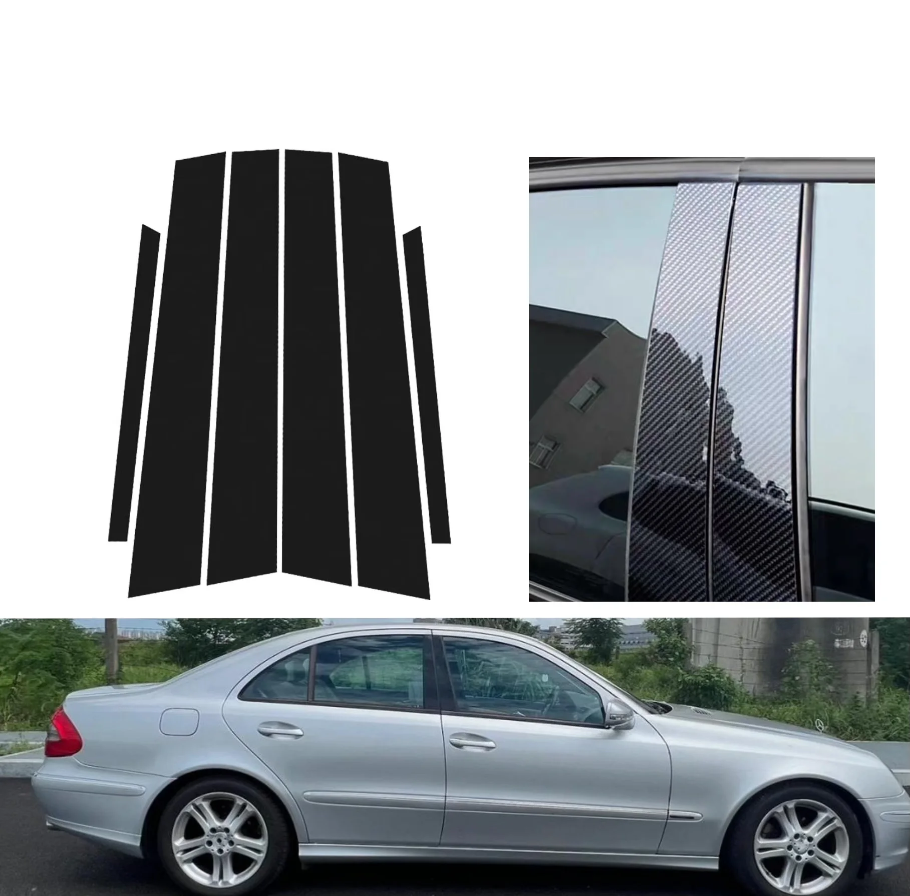 

Glossy Black Pillar Post Carbon Fiber Fit For Mercedes Benz E Class W211 S211 2003-2009 Window Door Deal B CCover Sticker