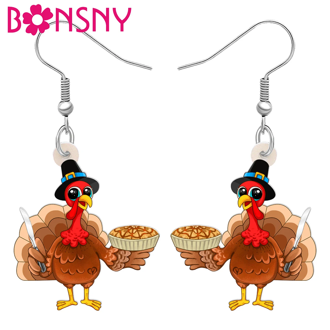 BONSNY Acrylic Thanksgiving Turkey Dangle Earrings Yummy Cake Cute Farm Animals Jewelry Thankful Gifts For Chicken Lovers Women