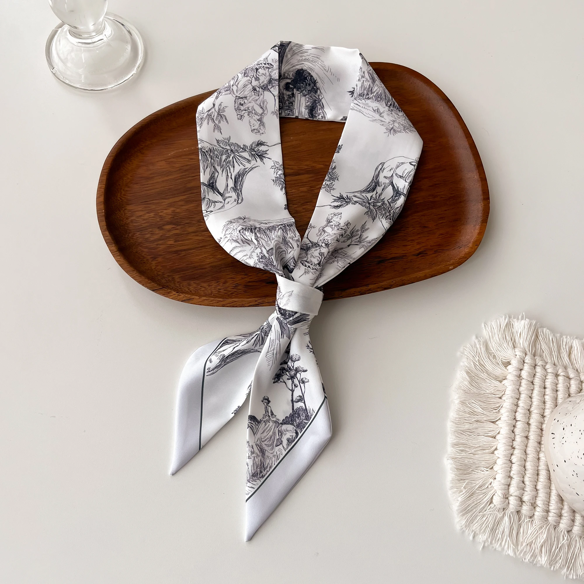 Europe 2024 Fashion New National Style Small Nroken Flower Women\'s Decorative Twill Binding Bag Handle Silk Scarf Ribbon Scarf