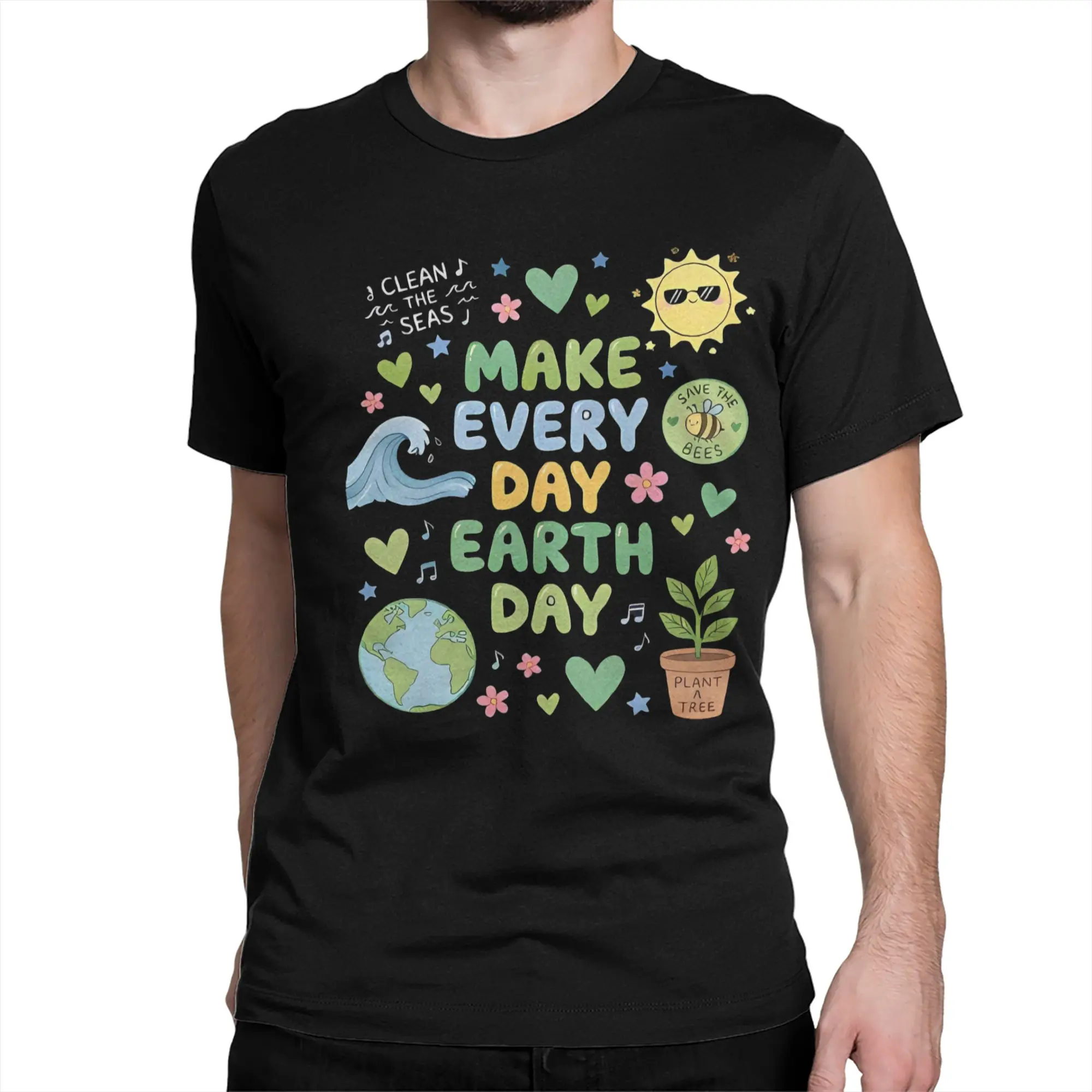 Men Women's Happy Earth Day Eco Friendly Nature T Shirts Pure Cotton Clothing Funny Short Sleeve Crew Neck Tees Printed T-Shirts