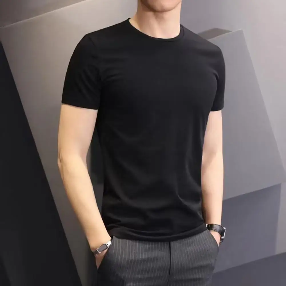 Men T-shirt Solid Color Tee O Neck Short Sleeves Base Top Soft Slim Fit Pullover Sports Casual Men Tops Men's Clothing