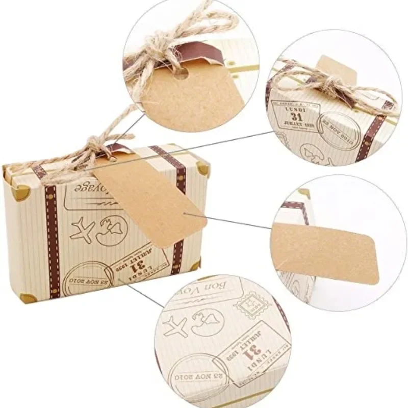 8.3X5.5X3cm 10/20pcs Mini Paper Bags Travel Suitcase Candy Box Vintage Kraft Paper Wedding Anniversary Birthday Party Gift Boxes