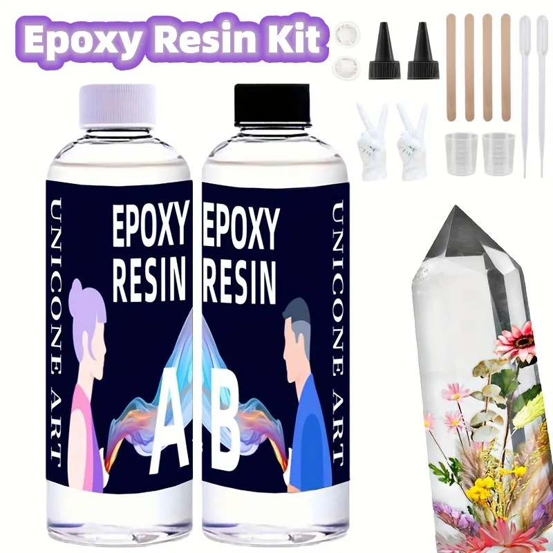 

1:1 Crystal Clear Epoxy Resin Kit with Accessories High Gloss & Bubbles Free for Coating and Casting Craft DIY Jewelry Making