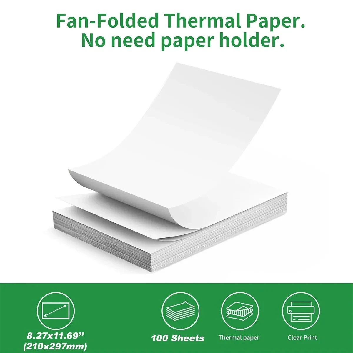 A4 Thermal Paper,Printer Paper,A4 Size Printer Paper (210mm X 297mm),BPA Free Quick Dry Writing Paper,1 Pack (100 Sheets), White