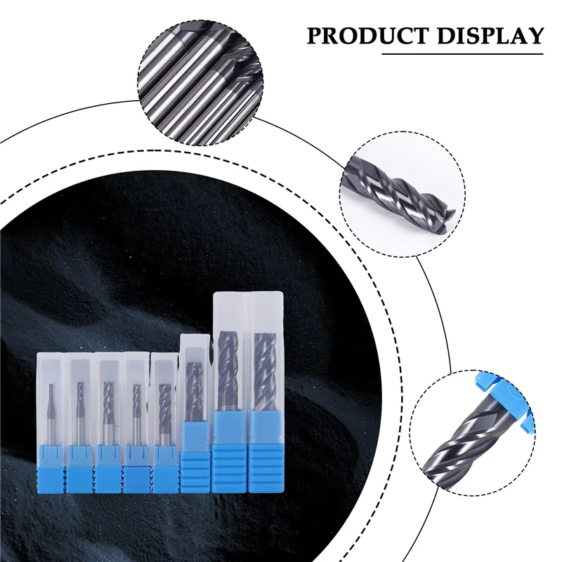 AF90-8 Pz 2-12Mm Fresa in metallo duro 4 Flauti Set di frese Kit di utensili per fresa Fresa in metallo duro CNC Punte per router a spirale