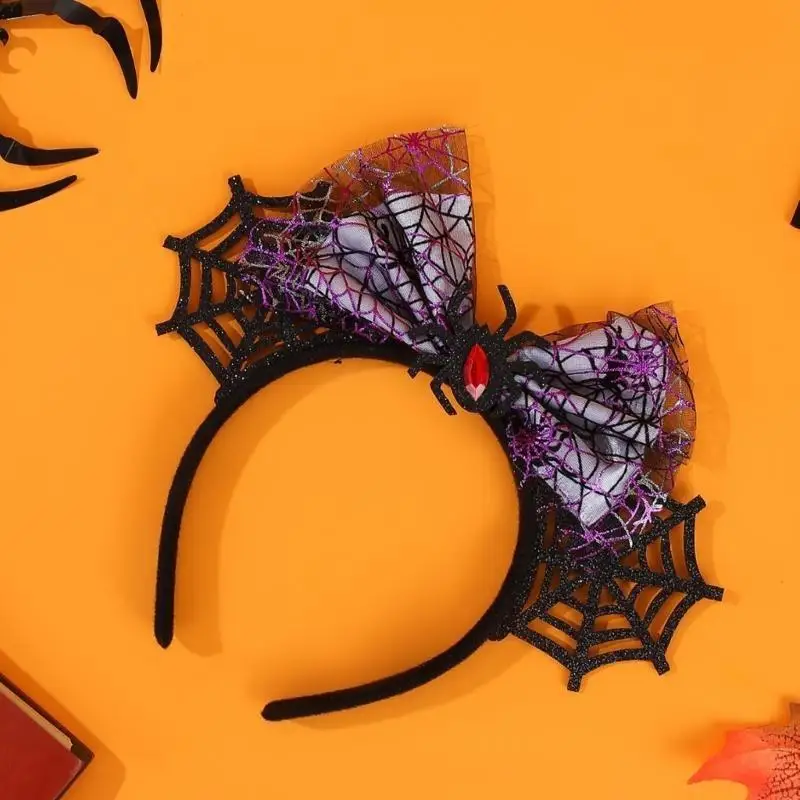 195E 調整可能なサイズハロウィンクモの耳ヘアフープ弓付き快適な生地の衣装帽子かぶとコスプレ用