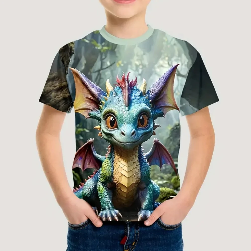 Boys Kids Clothes 3D Print Cartoon Dinosaur Graphic T Shirts Fashions Summer Streetwear O-Neck Short Sleeves T-Shirts for Boys