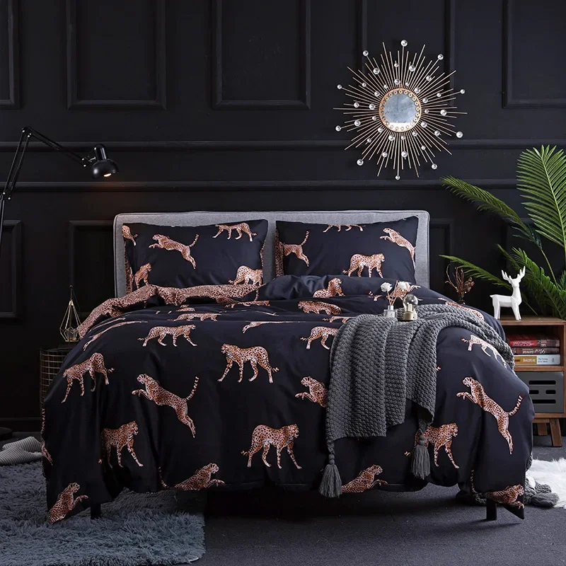 Europe and America Dark Flower Print Duvet Cover Set Queen King Size Bedding Set Twin Single Double Bed Sets Home Quilt Covers