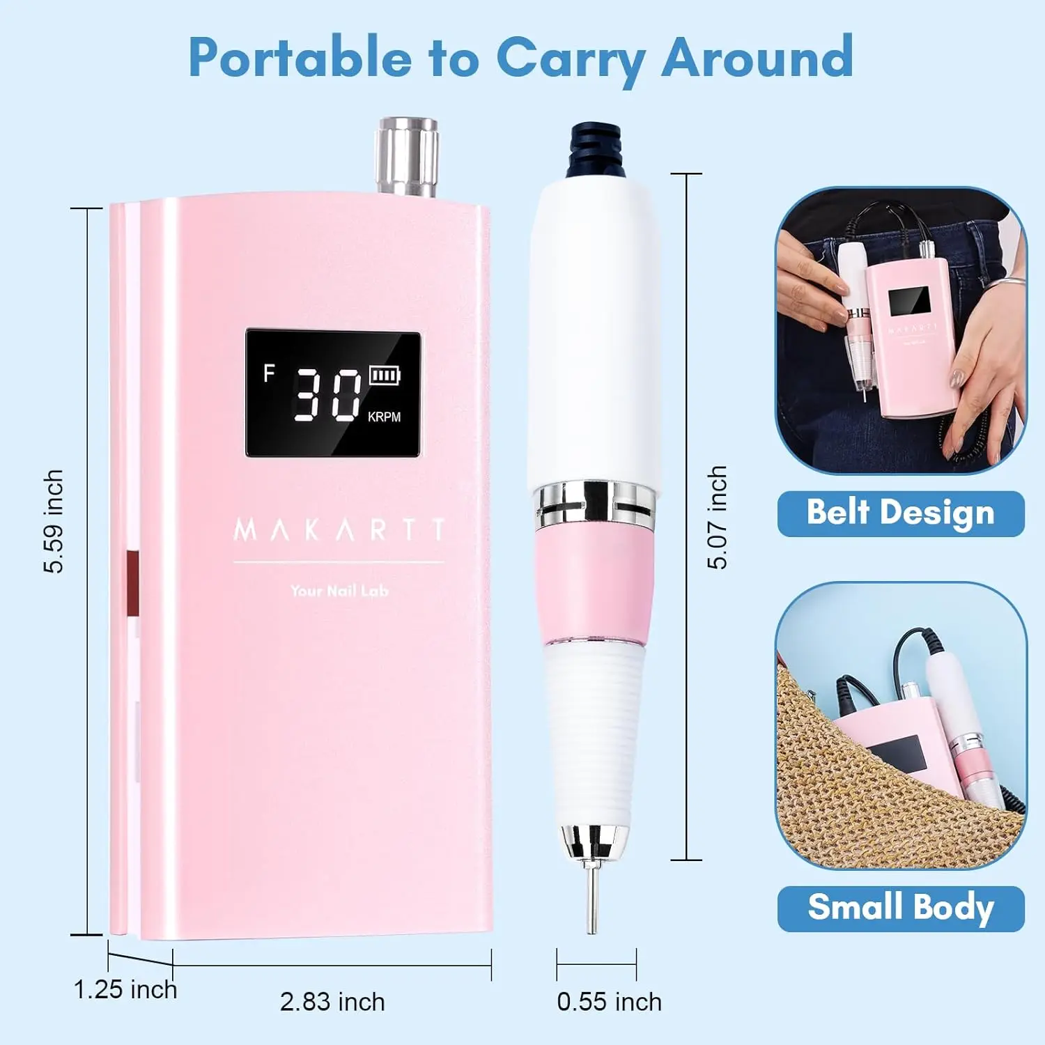 مثقاب أظافر كهربائي قابل لإعادة الشحن - مبرد إلكتروني محمول 30000 دورة في الدقيقة مع لقم وأشرطة للتقليم #5