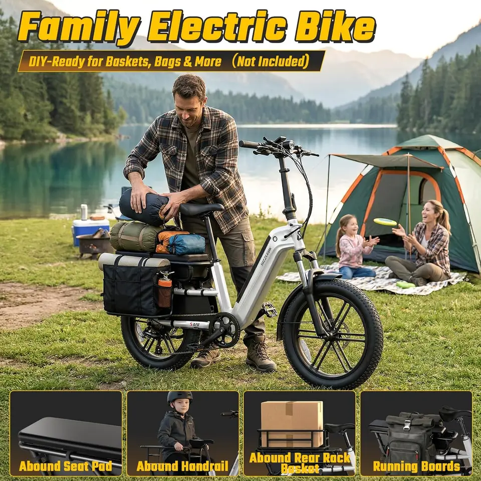 Sizzlebk Family Electric Bike Aluminum Frame, Peak 1500W Motor, 20" x 3.0" Fat Tire Ebike, 48V 15Ah Removable Battery, R image 4
