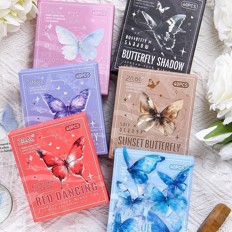 Ink Fragrance Butterfly Shadow Retro Handbook Sticker Butterfly Scrapbook Material Diy Sticker Mobile Phone Case Decoration