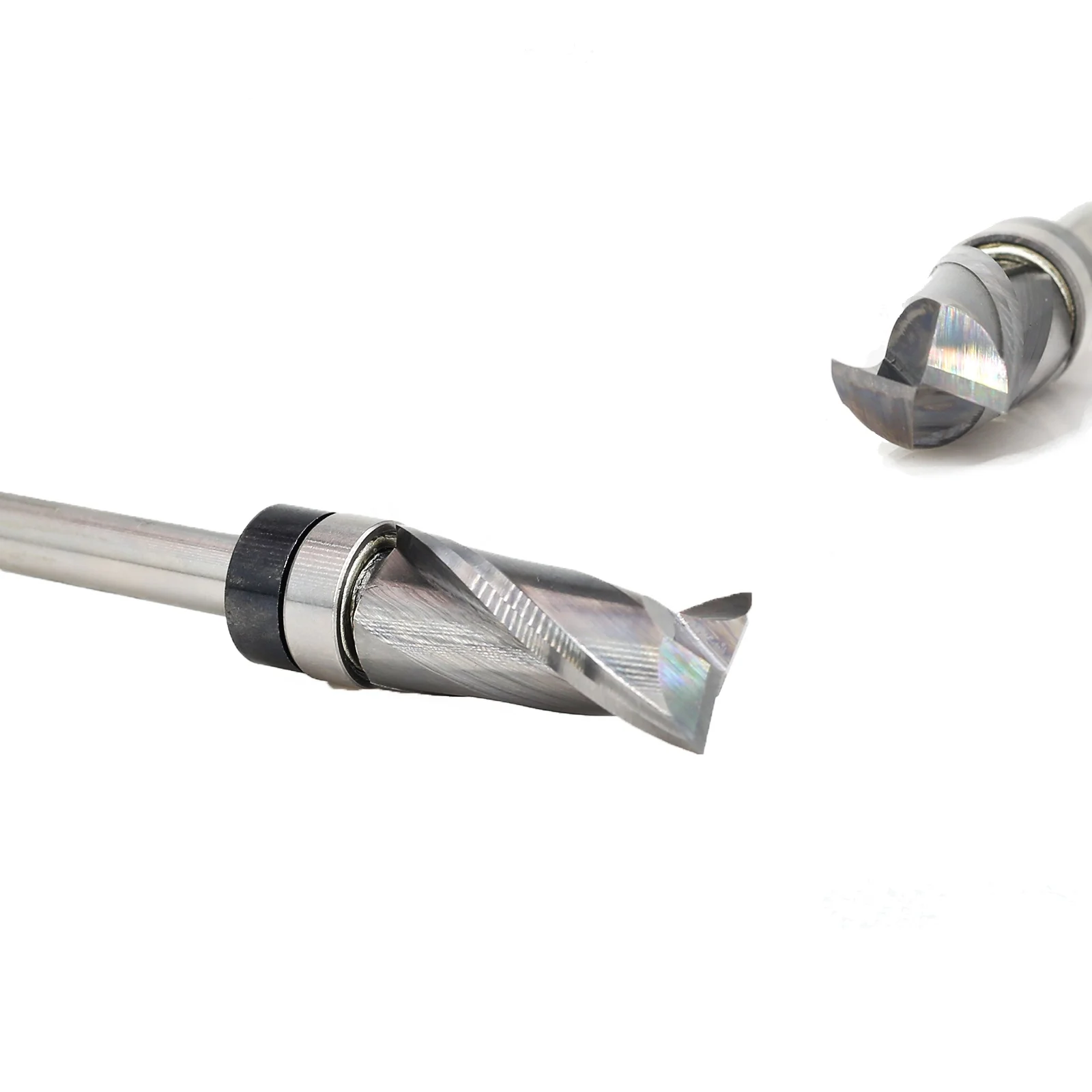 Pattern Flush Trim Router Bit Bottom Clearing 2 Flute,Shank Bearing Upcut Spiral for Flush Trimming -1/4" Shank