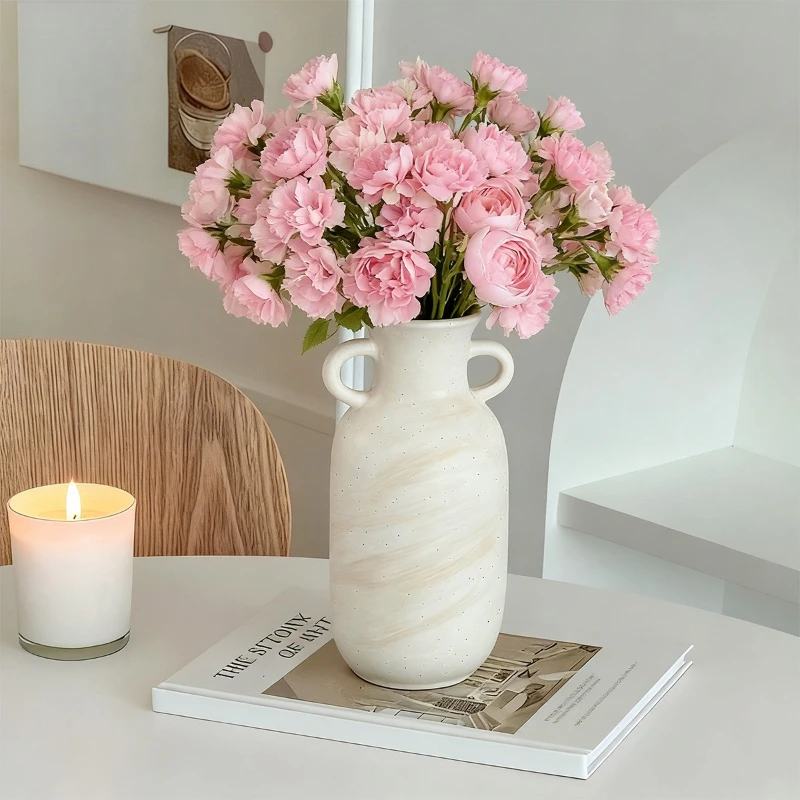 1pc New Chinese Minimalist Double Ear Cylindrical Vase Ceramic Ornament for Living Room Home Decoration
