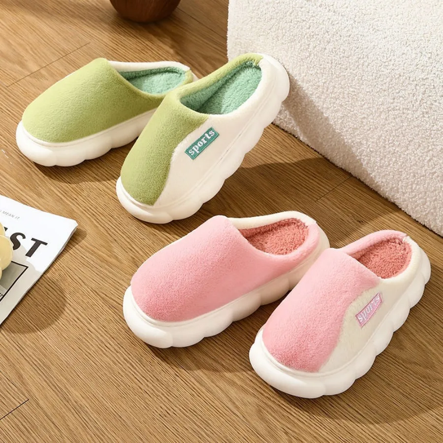 Winter New Cotton Slippers For Female Couples Thick Bottom Warm And Velvet Lndoor Home Anti Slip High Beauty Hairy Slippers