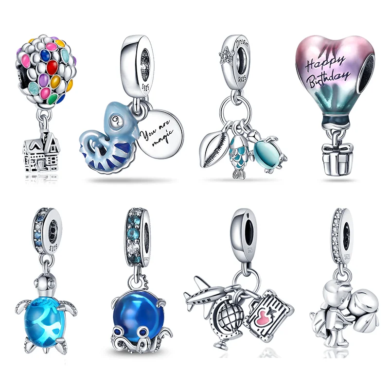 925 Sterling Silver Fashion Hot Air Balloon Turtle Color Changing Glow Charm Bead Fit Pandora Original Bracelet DIY Jewelry Gift