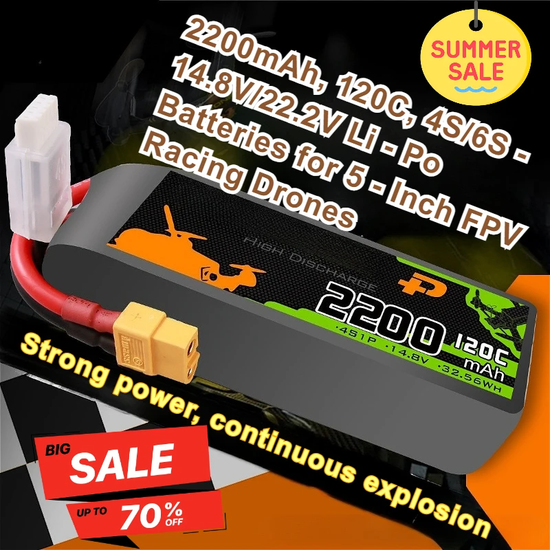 

2200mAh, 120C, 4S/6S - 14.8V/22.2V Li - Po Batteries for 5 - Inch FPV Racing Drones