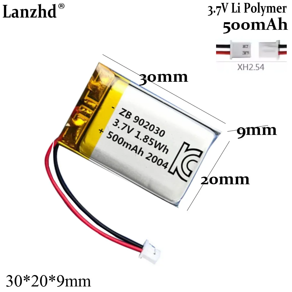 

3.7V lithium battery for beauty instrument skin peeling machine LED light Bluetooth headset toy 902030 500mah
