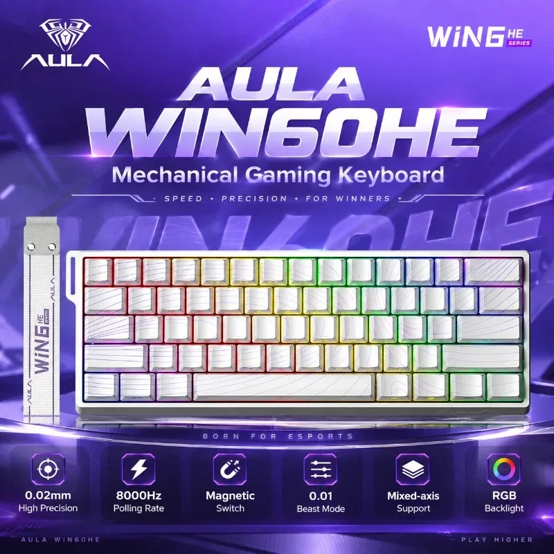 AULA WIN60HE Magnetic Switch Keyboard 60 Percent Rapid Trigger 8000Hz RGB Hot Swappable Wired Gaming Keyboard for PC Gamer Setup