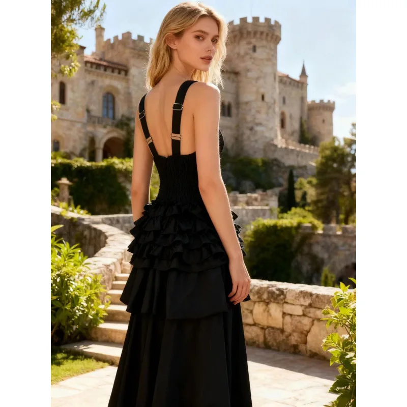 Ele Long V-Ne Vaion Dr Pure Color Street Sle Vita alta Fce Materiale Midi Dr per donne di mezza età