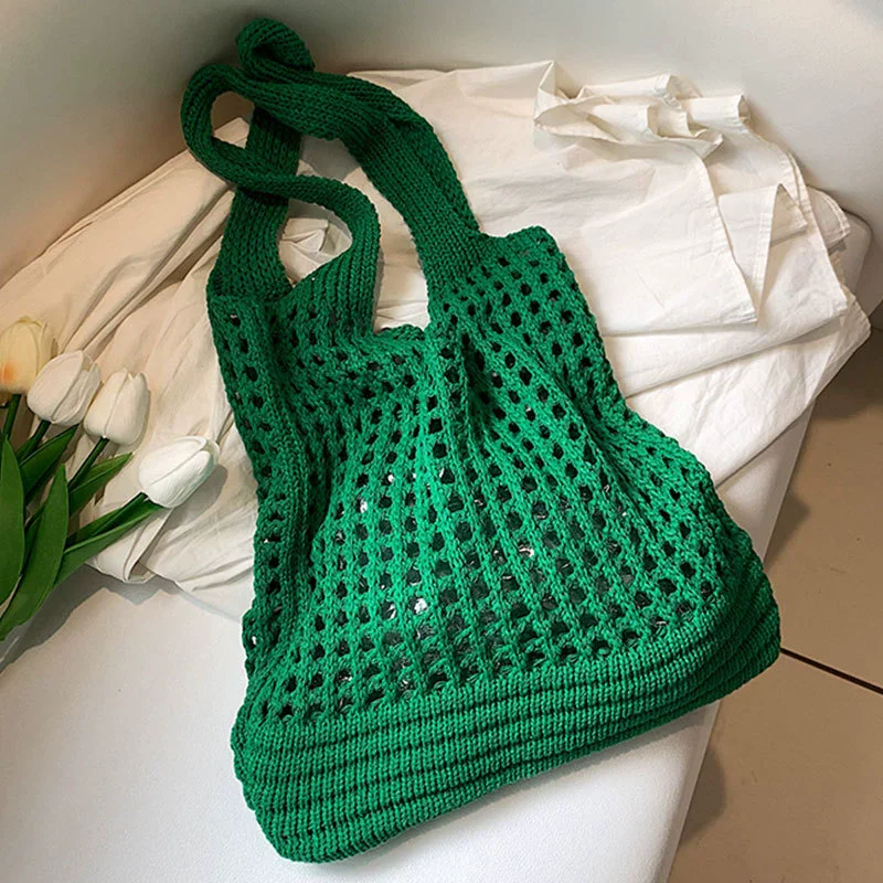 Ästhetische, ausgehöhlte Häkeltasche, Schultertasche mit großem Fassungsvermögen, einfache gestrickte Tragetasche für Damen