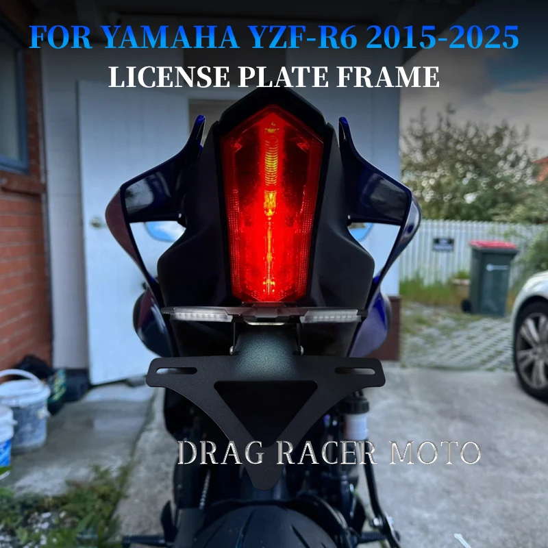 YZF R6 License Plate Bracket LED Light for YAMAHA YZF-R6 2015-2025 Motorcycle License Plate Holder Short Tail with Flowing Light