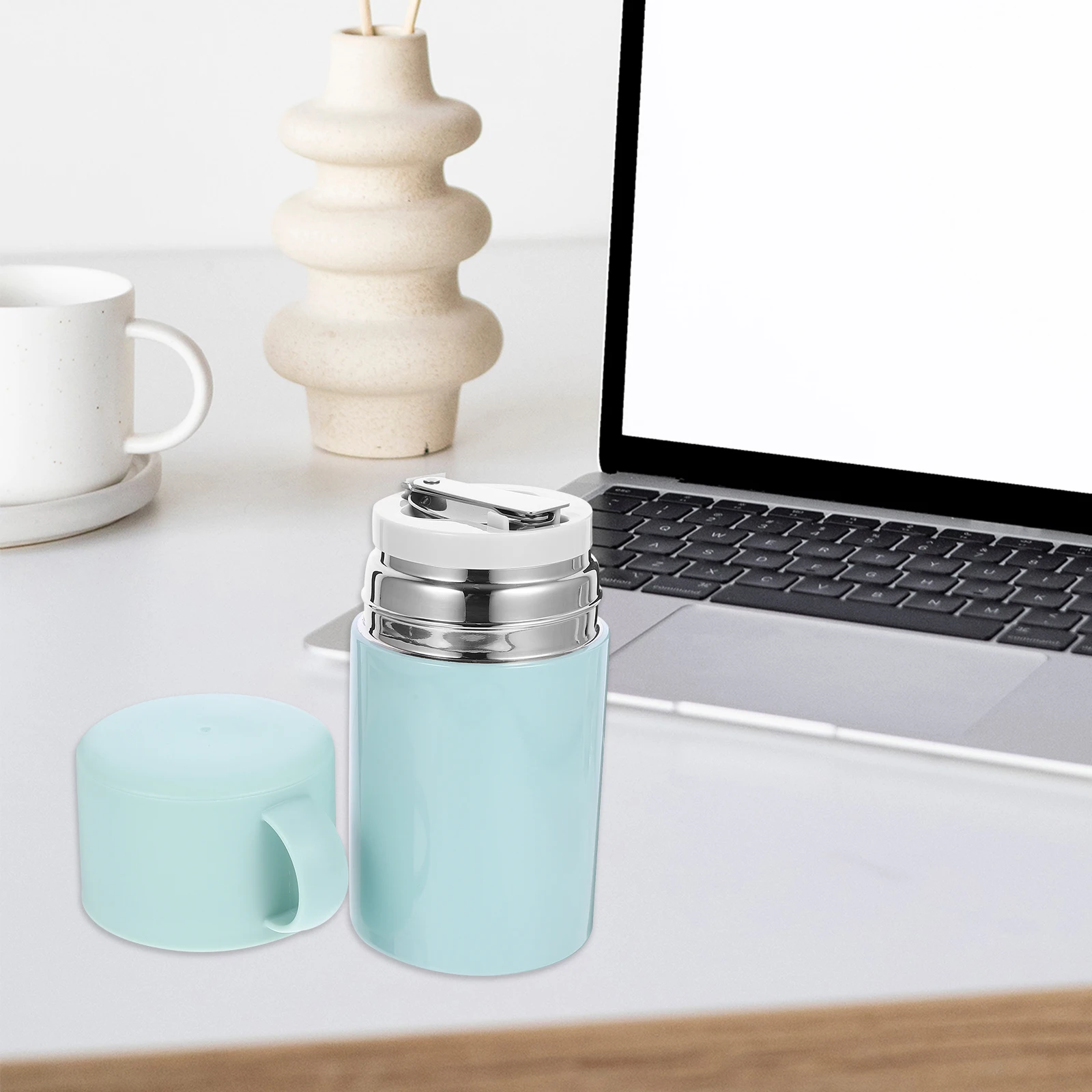 

Insulated Food 550ML Blue Stainless Insulated Cup With Spoon Steel Cup Spoon Portable Leakproof Soup for Travel