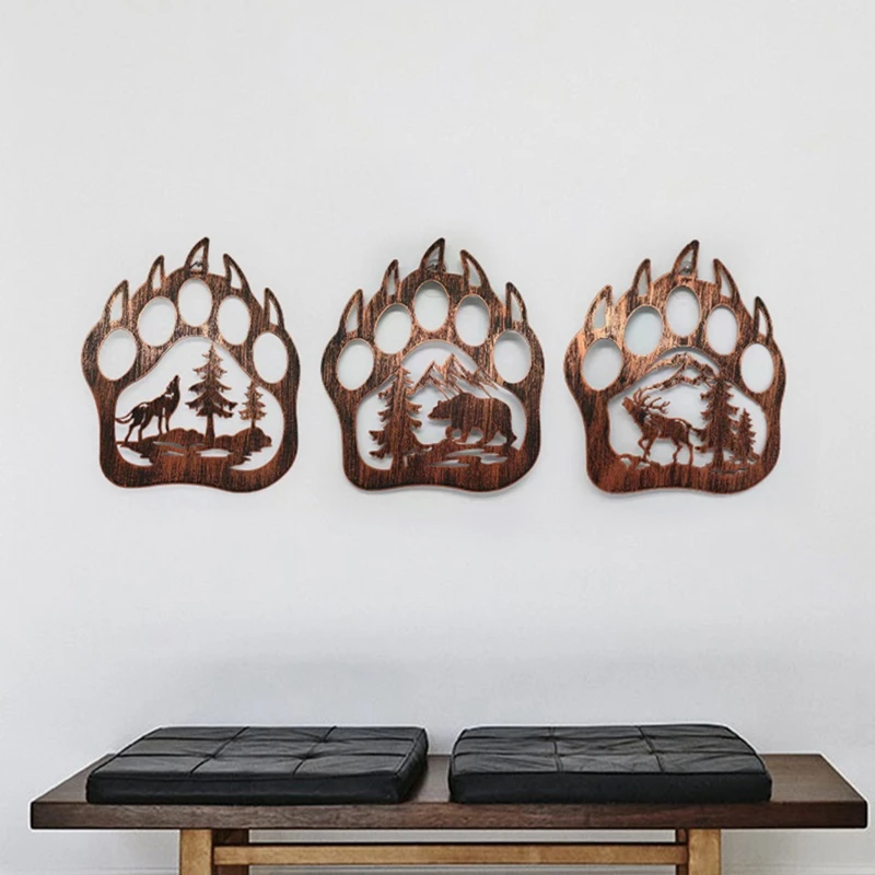 곰 벽 장식 실내 장식 용품, 숲 산 소나무, 소박한 오두막 사냥 곰 장식, 3 개