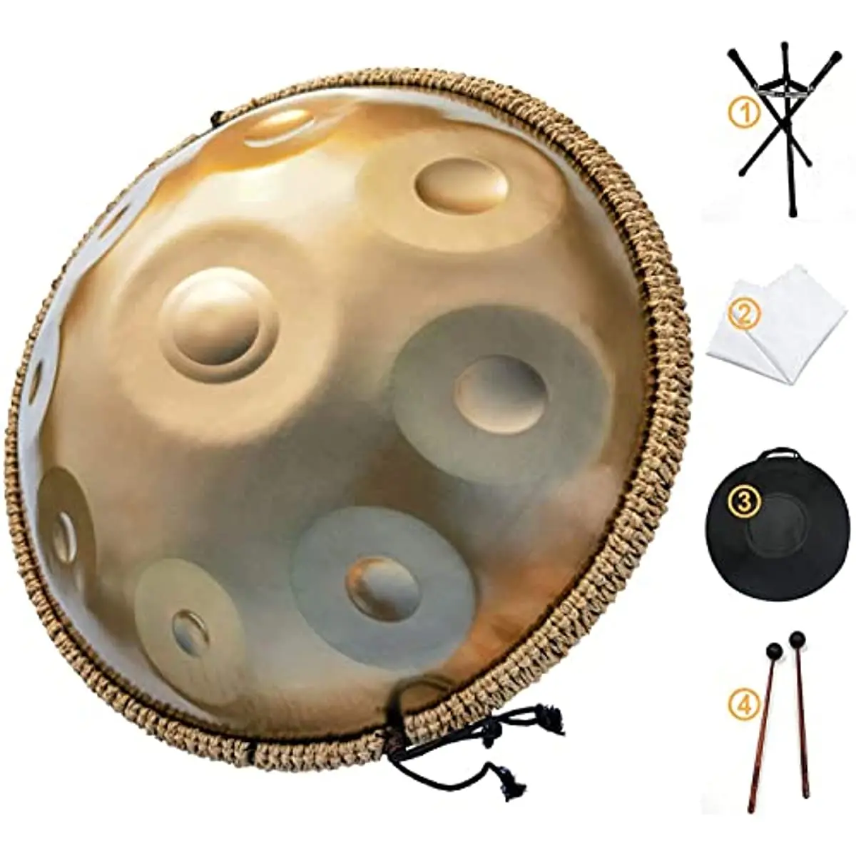 

9 17 Notes 22inch Gold Colour Handpan Drum Instrument In D Minor 432Hz Steel Hand Drum with Soft Bag and Gift Set