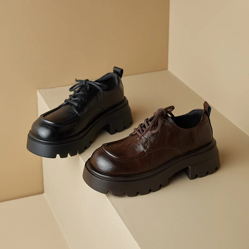 

British style retro leather shoes 2026 Spring and Autumn height increasing single shoes Le Fu shoes for women