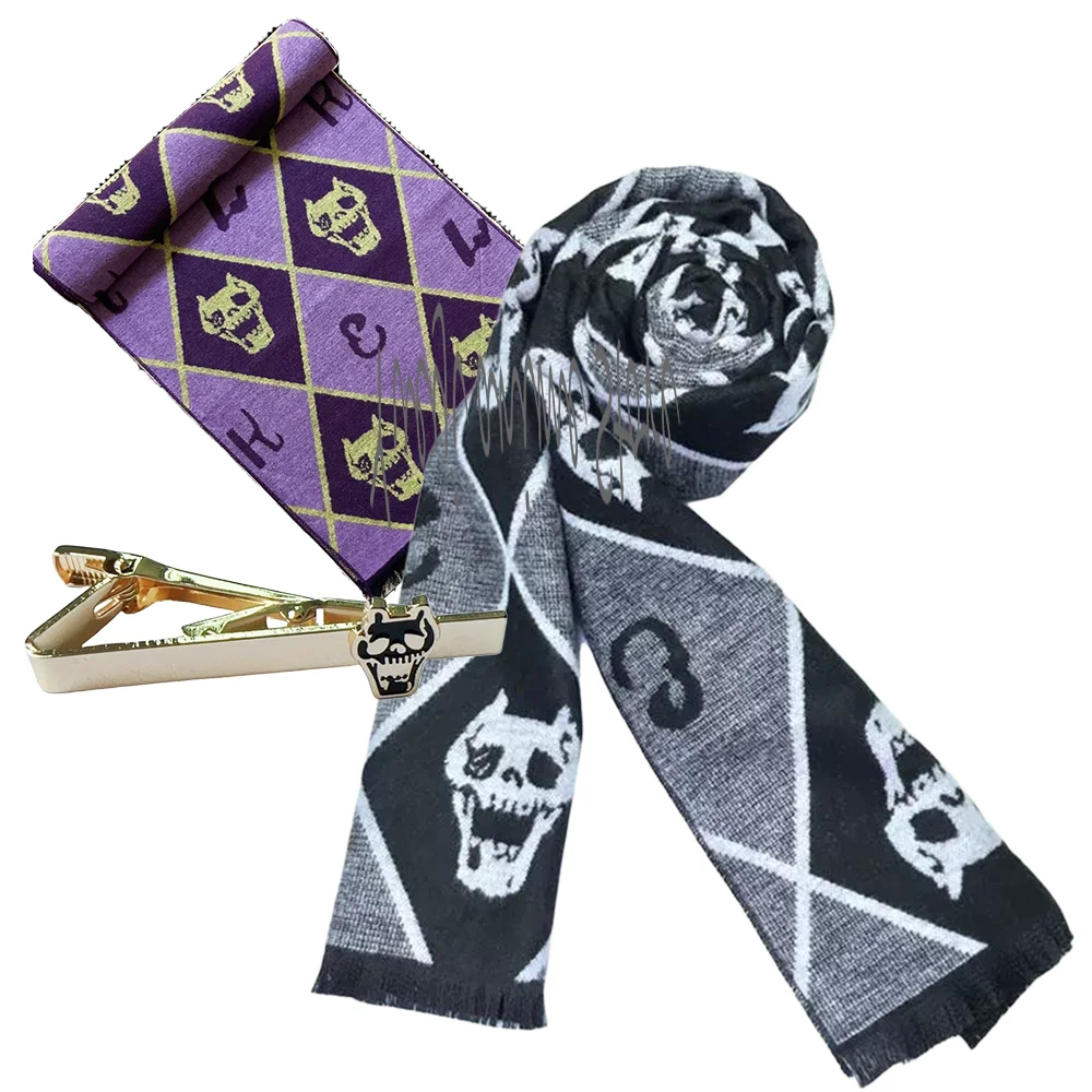 

Anime Yoshikage Kira Cosplay Set - Skull-Print Scarf & Tie Clip, Cotton Unisex Accessory for Halloween