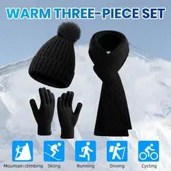 Frauen Winter Hut Schal Handschuhe Set Winter Hut Schal Handschuhe Set Gestrickte Dicke Warme Unisex Outdoor Radfahren Fleece Gefüttert Beanie Set