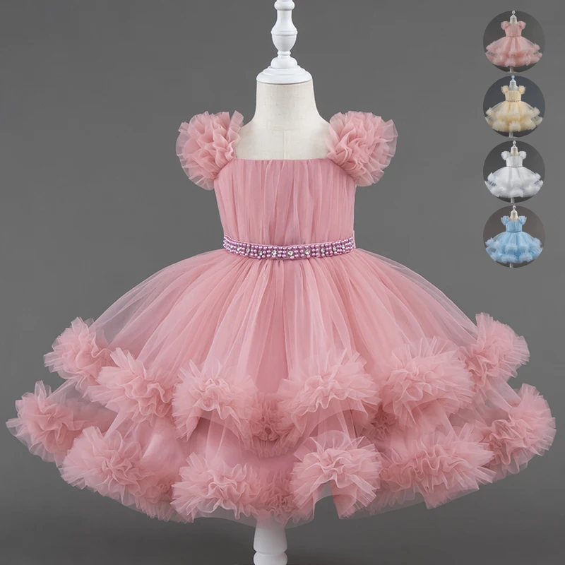 

Kids Girl Dresses For 0-3 Years Baby Girl Ceremony Birthday Mesh Gown Children Short Princess Dress