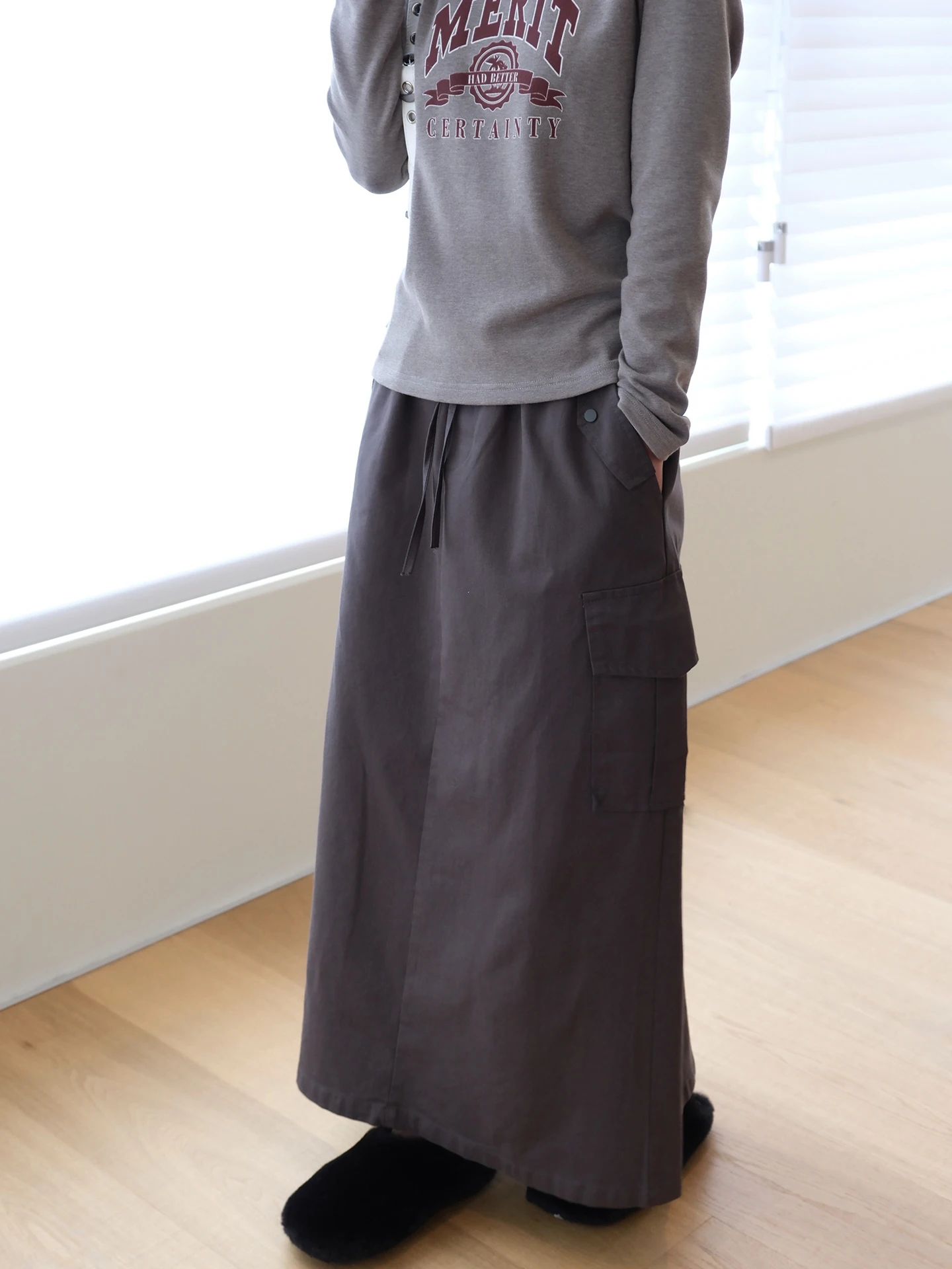 

Casual Loose Waist Straight Leg Workwear Skirt Spring New Sle Slimming Long Skirt Comfortable Elastic Waist Design