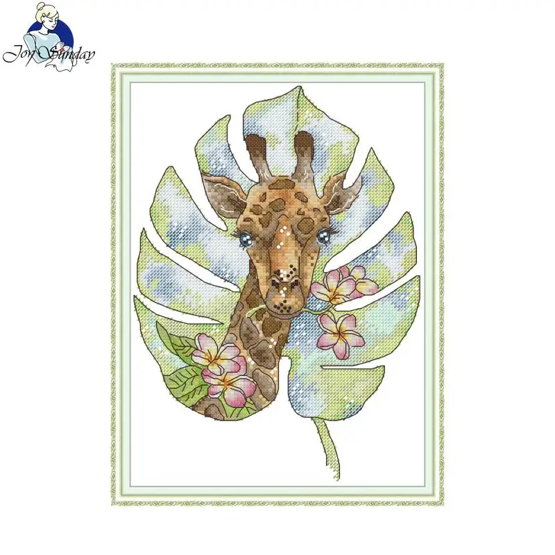 

Cross Stitch Kit Aida Cloth Giraffe Painting Handmade Easy Embroidery Set for Beginners Joy Sunday New Kit Factory Supply