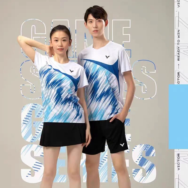 

A set of men's and women's badminton T-shirt shorts quick drying breathable light tennis suit can be customized LOGO and numbers