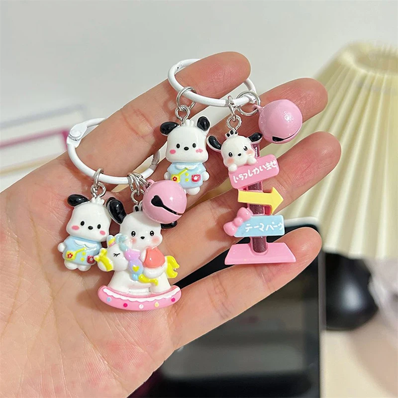 1PC Kawaii Sanrio Key Chain Cartoon Pochacco Keychain Cute Sweet Anime Keyring Car Key Holder School Bag Pendant Decoration