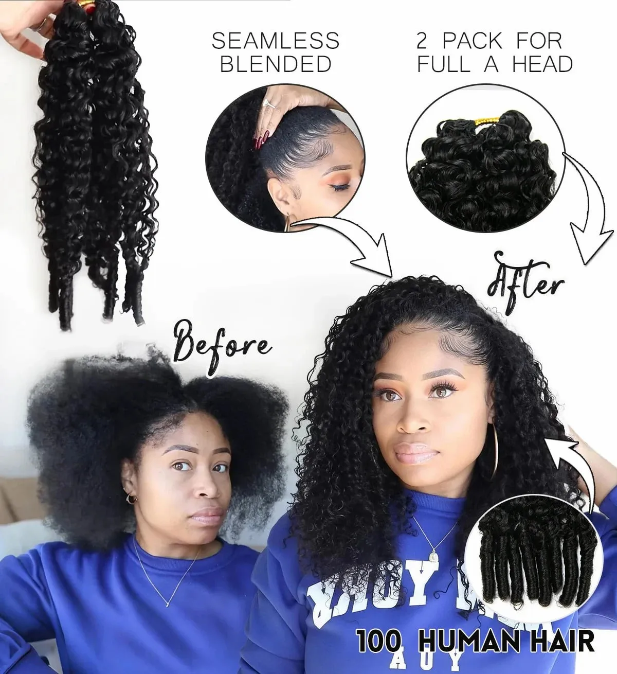 Burmese Deep Curly Pre Looped Feather Crochet Human Hair For Black Women Pre Separated Knotless Burmese Curly Hair For Braiding image 2