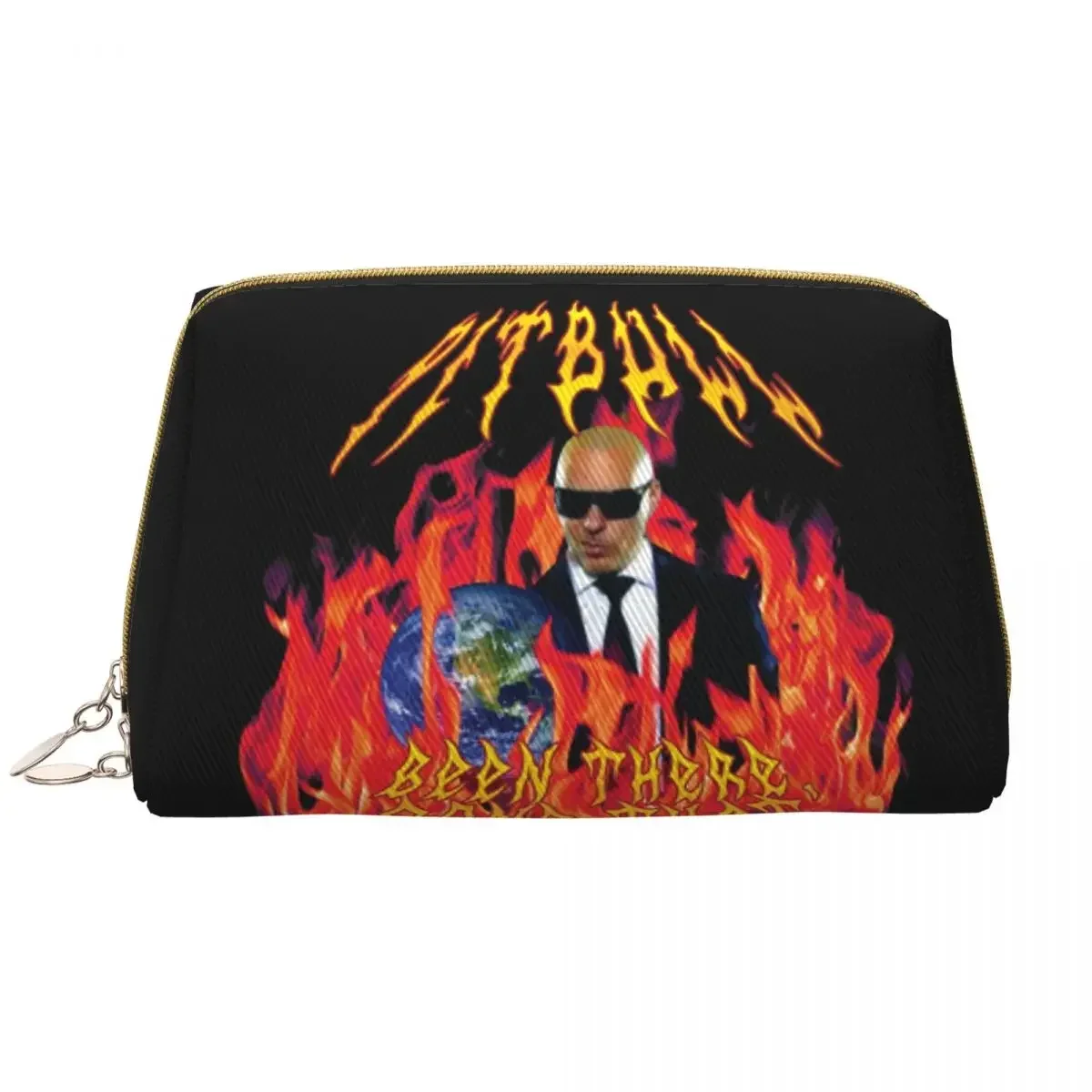 

Heavy Metal Pitbull With Flames Toiletry Bag Portable Mr World Rapper Singer Makeup Cosmetic Organizer Beauty Storage Kit Case