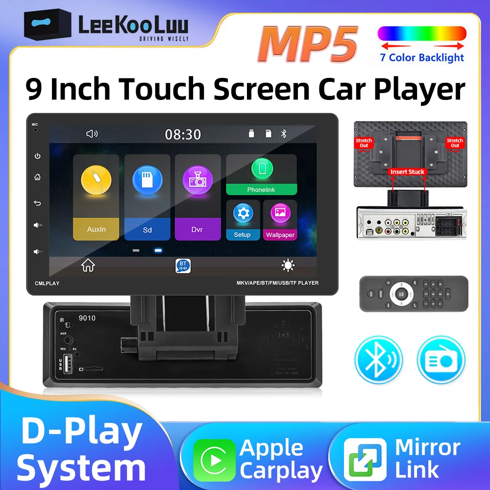 LeeKooLuu 1 Din Car Stereo Radio 9'' Removable Touch Screen D-Play Universal Car Multimedia Player Bluetooth FM Radio Receiver