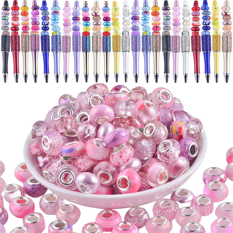 10Pcs Lot Color Resin Murano Charms 5mm Big Hole Pen Beadable Pens Garden Stakes Hair Band Bracelet DIY European Chain Jewelry
