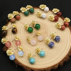 GLSEEVO 925 Sterling Silver Ear Pin Natural Round Jade Plant Leaves Earrings For Women 2022 Luxury Vintage Wedding Jewellery