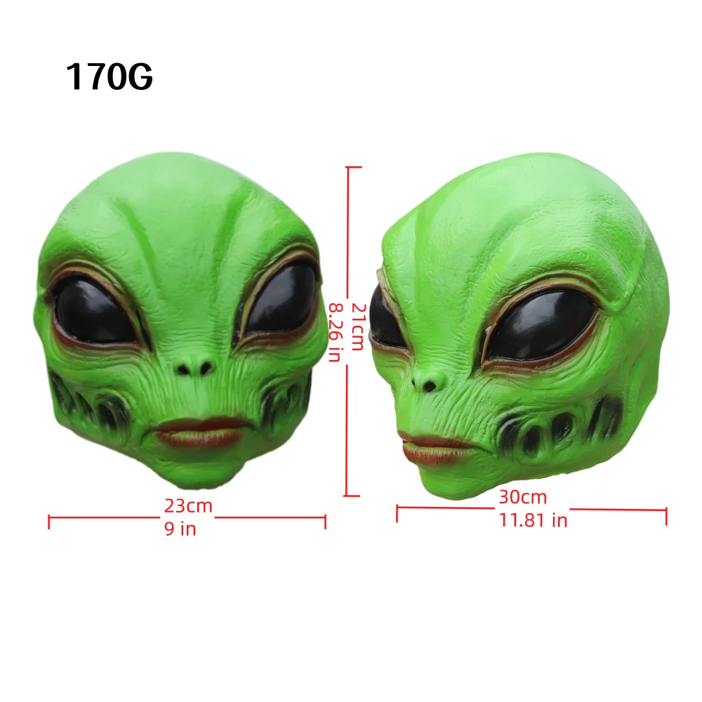 Grüne Alien-Latexmaske Realistische Großaugige UFO-Gesichtsmaske Halloween Horror Cosplay Kostüm-Requisiten für Maskenball-Partys – Detail 9