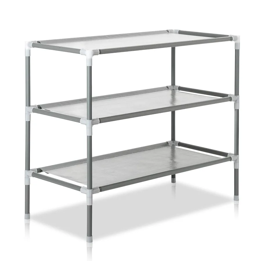 3 Tiers Shoe Rack for Entryway, Non-woven Fabric, Gray, Foldable and Space-saving