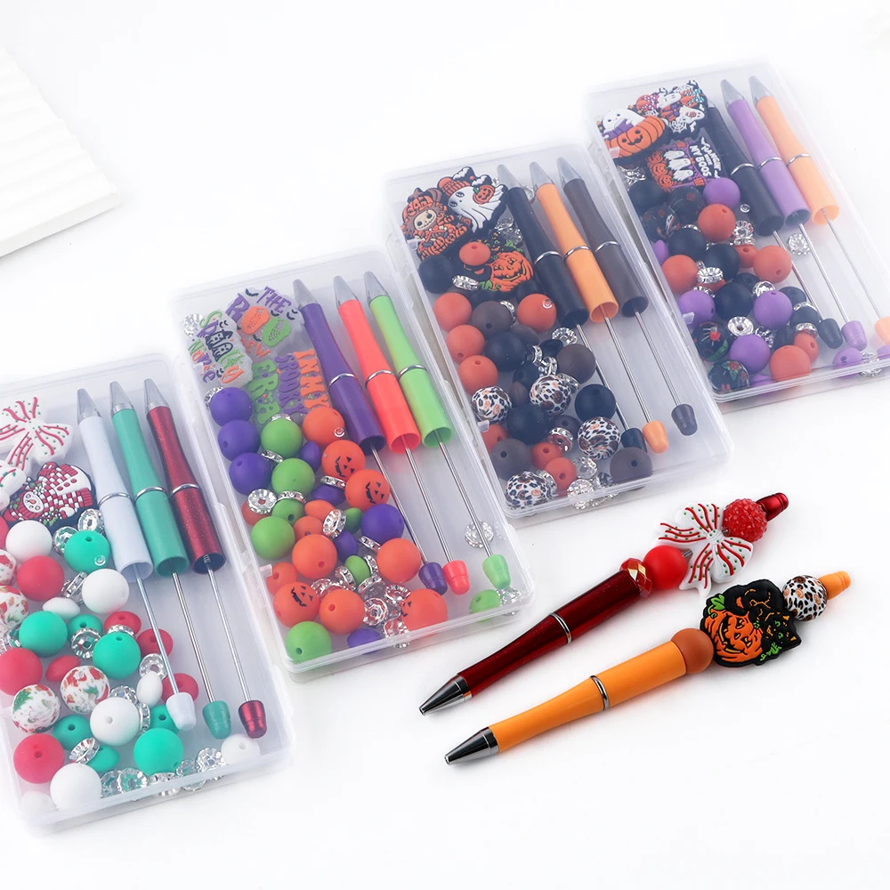 54 قطعة/الوحدة محاصر القلم/سيليكون حبة مستديرة/التركيز الخرز مزيج مجموعة للمجوهرات Keychain بها بنفسك المفاتيح القلم قلادة سوار إكسسوارات